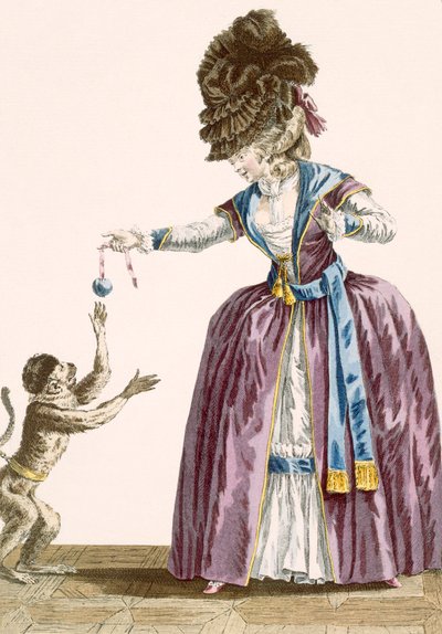 Lady plays with a monkey by Pierre Thomas Le Clerc